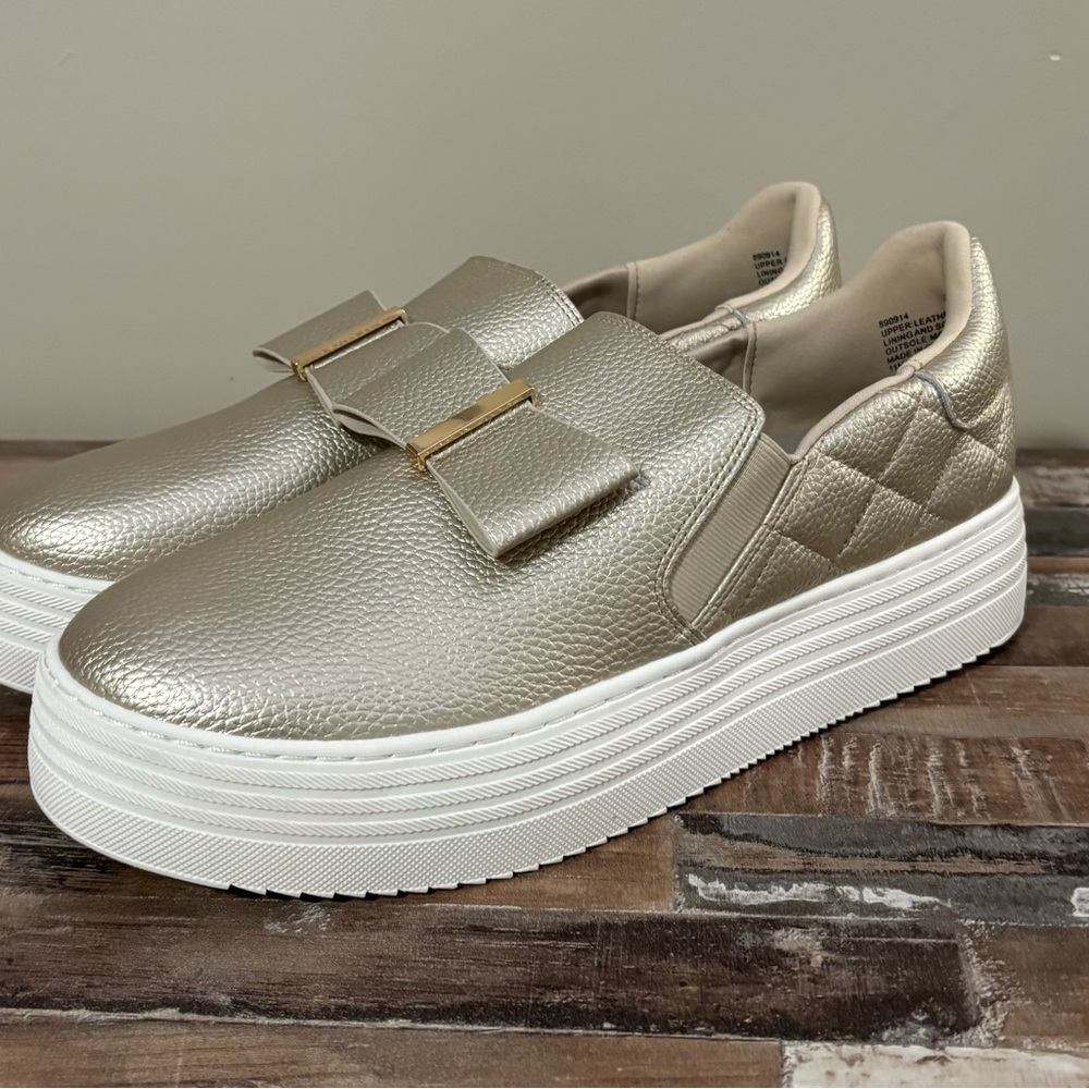 Joy Luxe Slip-On Genuine Leather Bow Sneaker with Orthotic Insol Women's…